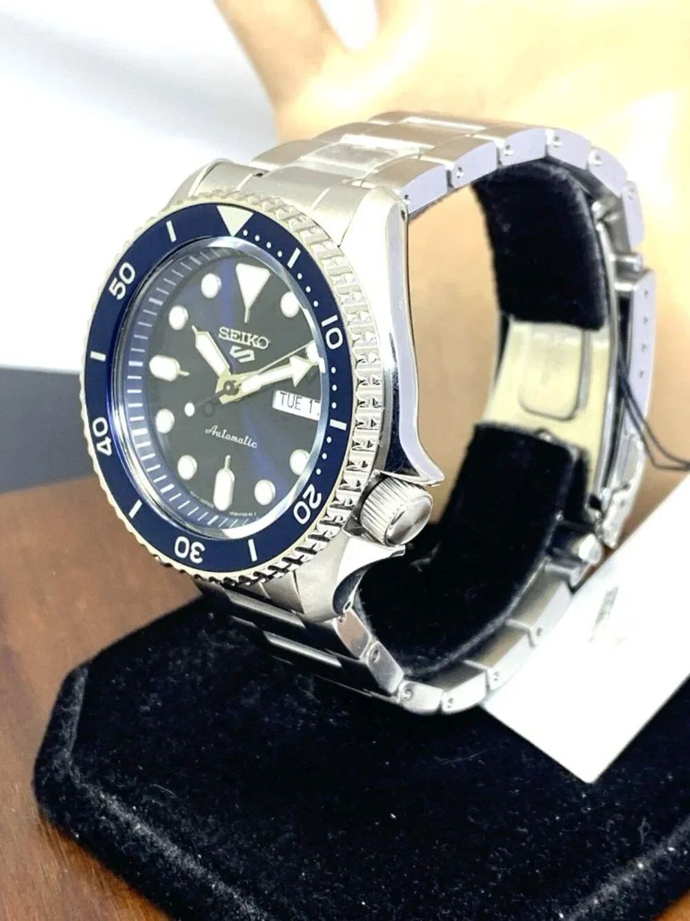 Seiko 5 Men's Watch SRPD51 Automatic Blue Dial Day Date Silver Stainless Steel